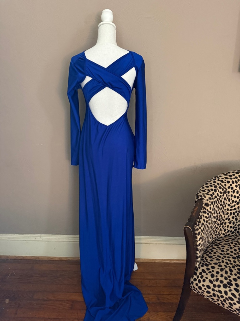 Elegant Long Sleeve Royal Blue Maxi Gown